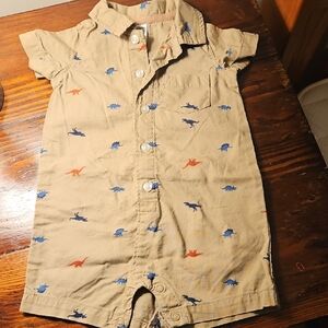 Carter's Tan Romper with Dinosaur Accents
